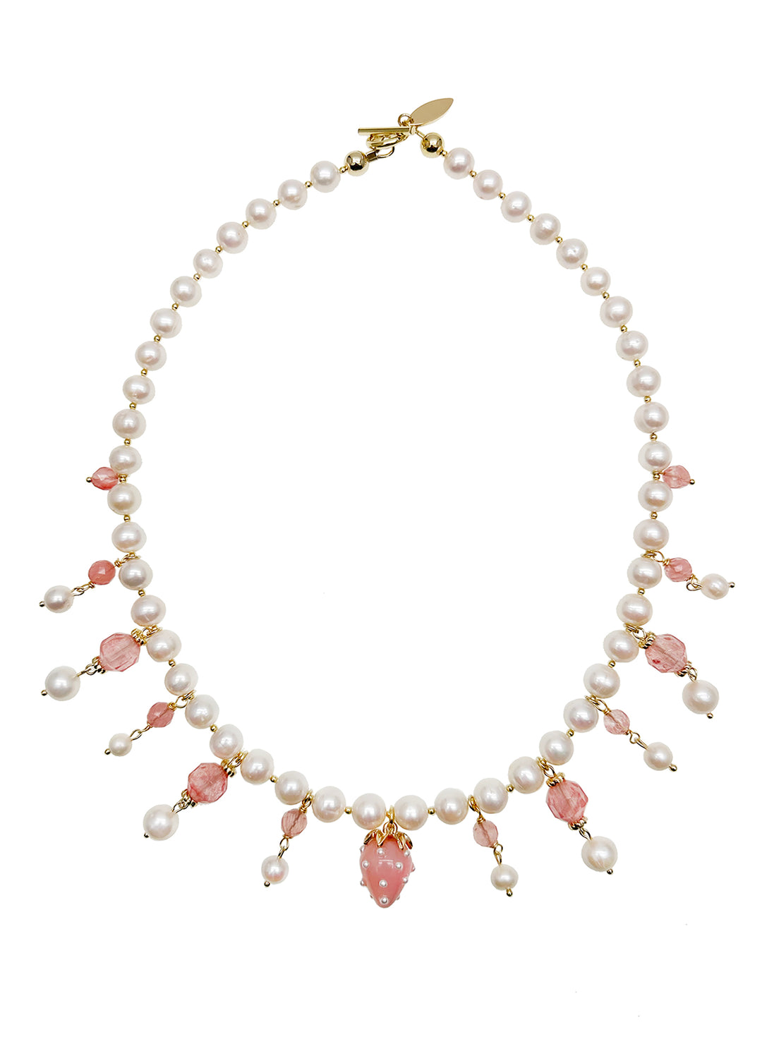 Freshwater Pearls With Watermelon Quartz Statement Necklace JN012 - FARRA