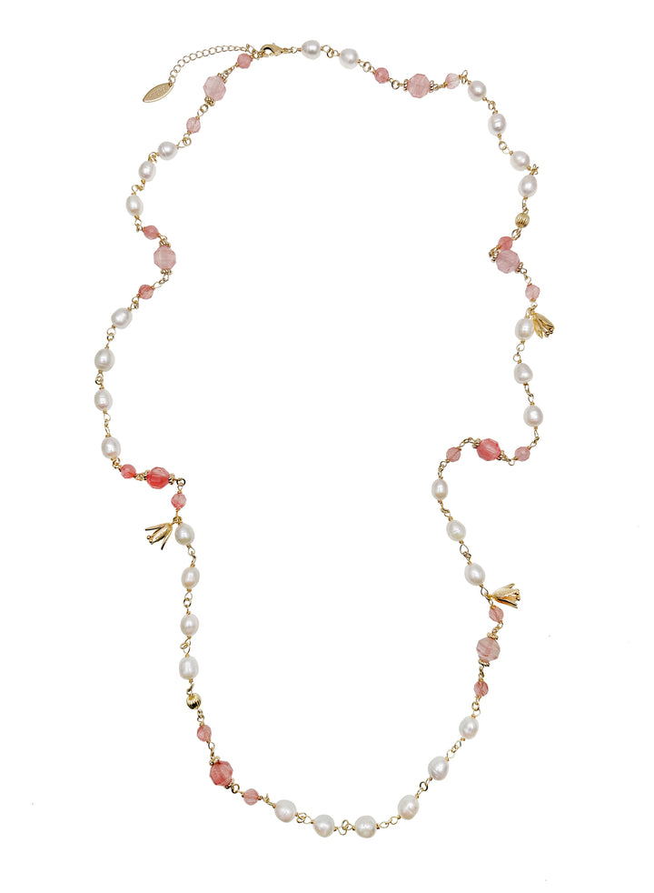 Watermelon Quartz With Freshwater Pearls Multi-Way Necklace JN013 - FARRA