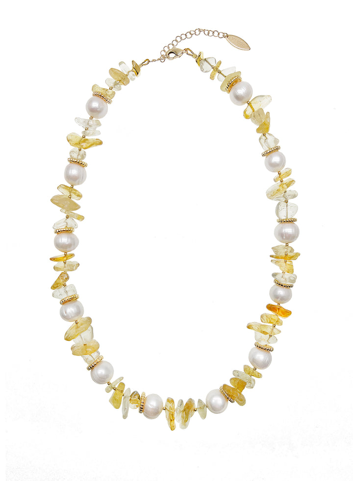 Irregular Citrine With Freshwater Pearls Summer Necklace JN017 - FARRA