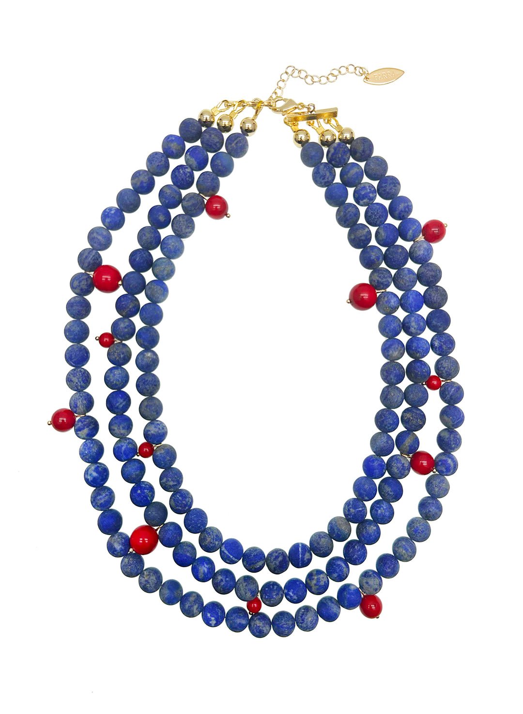 Multi-layers Matte Blue Lapis with Red Coral Statement Necklace JN023 - FARRA