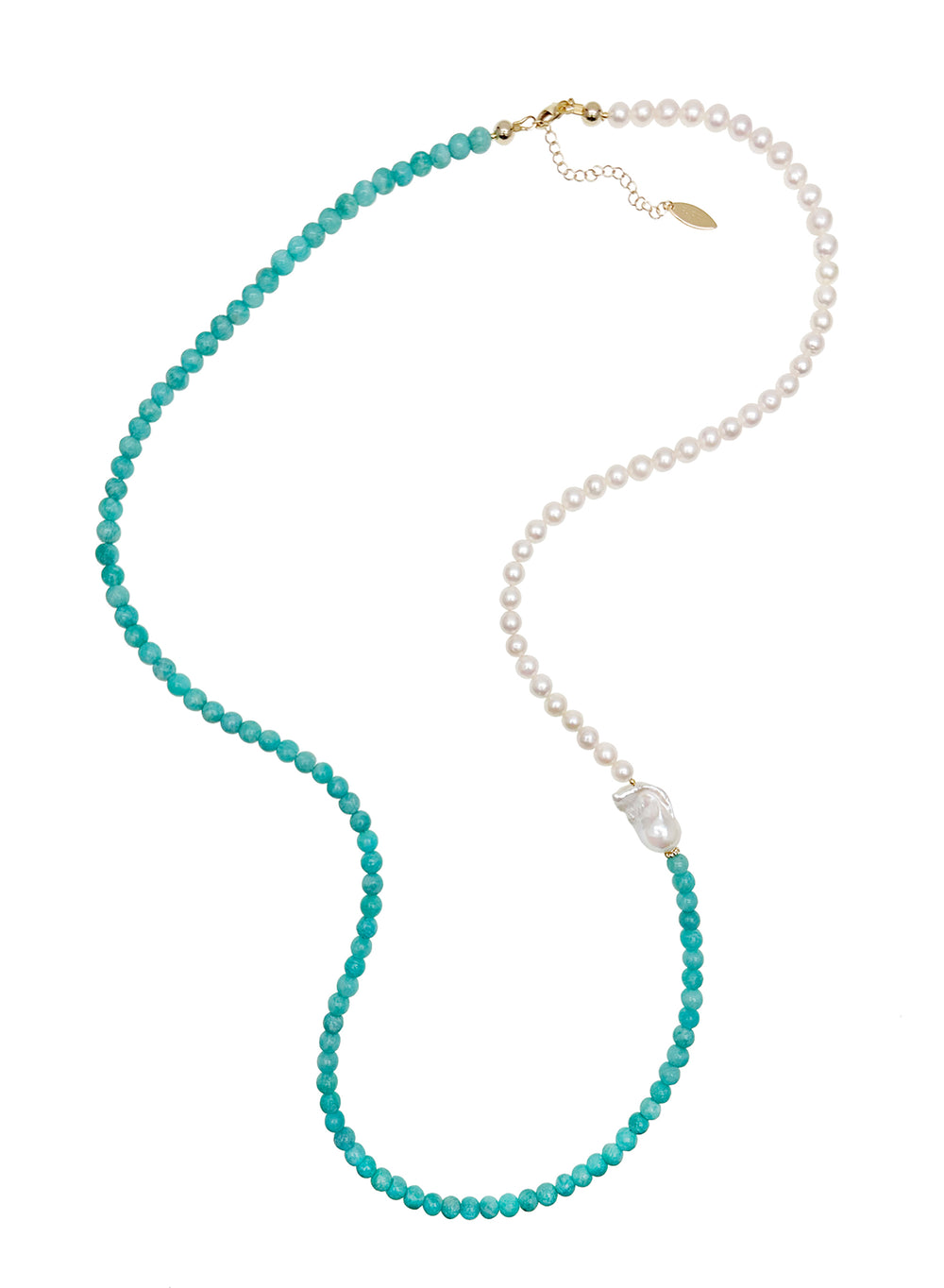 Freshwater Pearls and Amazonite Long Necklace JN058 - FARRA