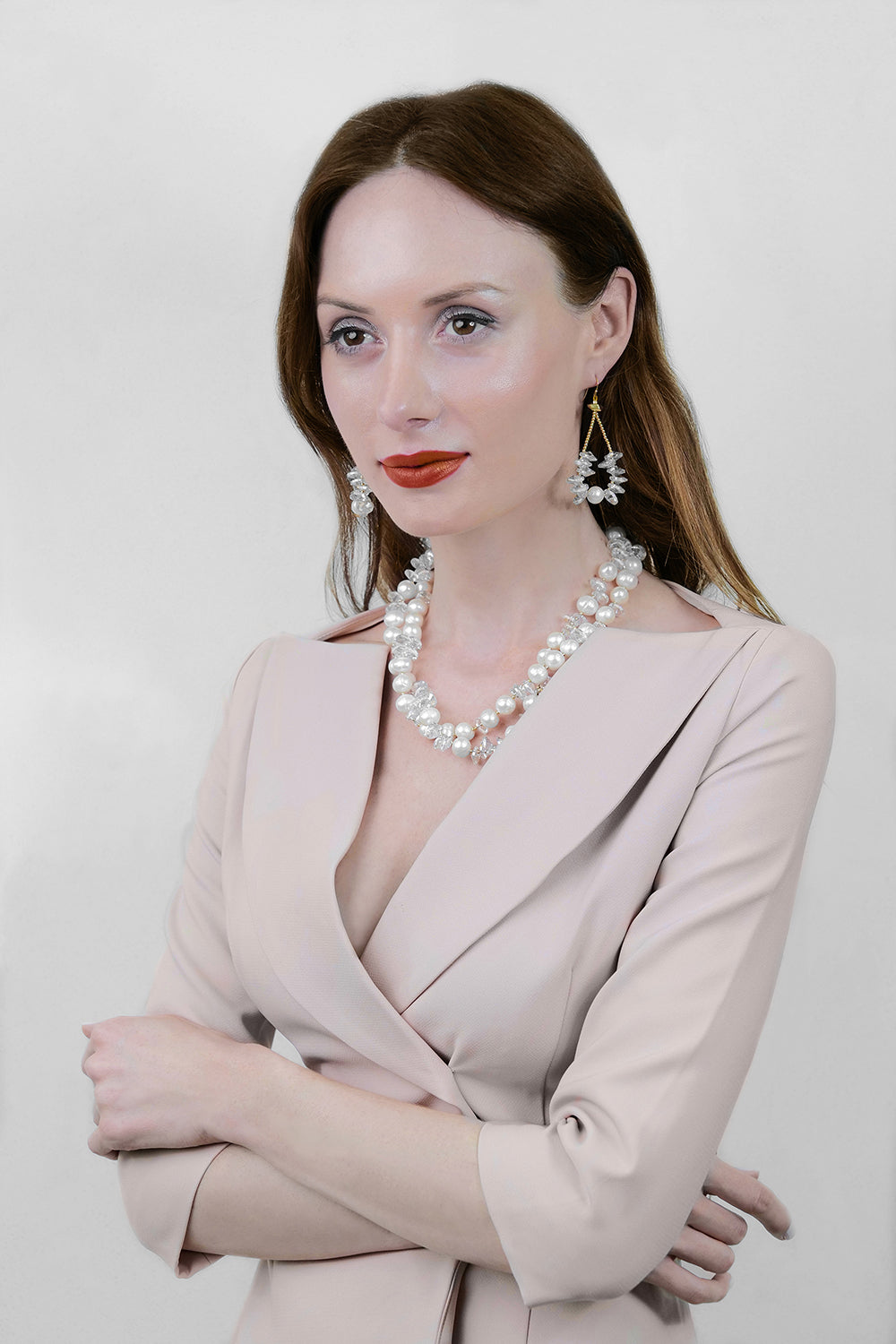 Freshwater Pearl & Crystal Double Strands Necklace AN070 - FARRA