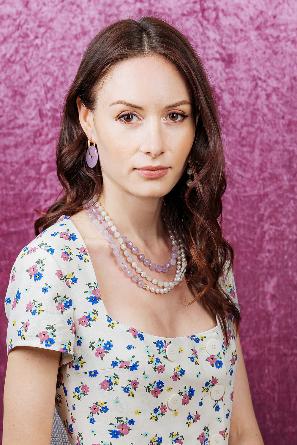 Donut Rose quartz with Freshwater Pearls Asymmetric Earrings EE030 - FARRA