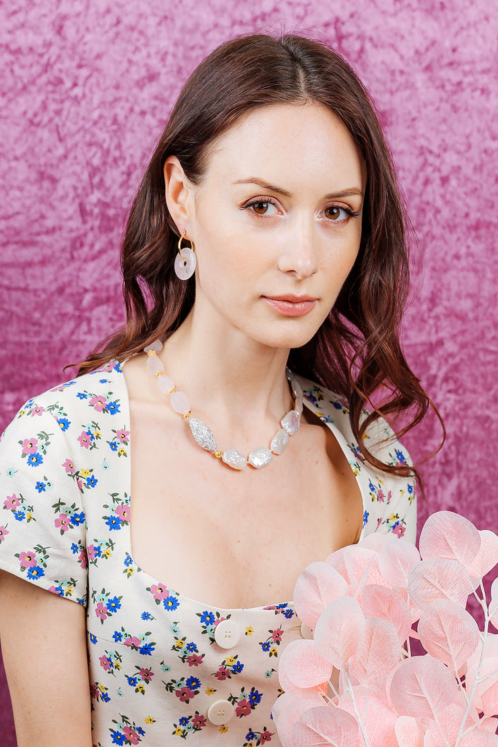 Rose Quartz Simple Round Donuts Clip On Earrings EE028 - FARRA