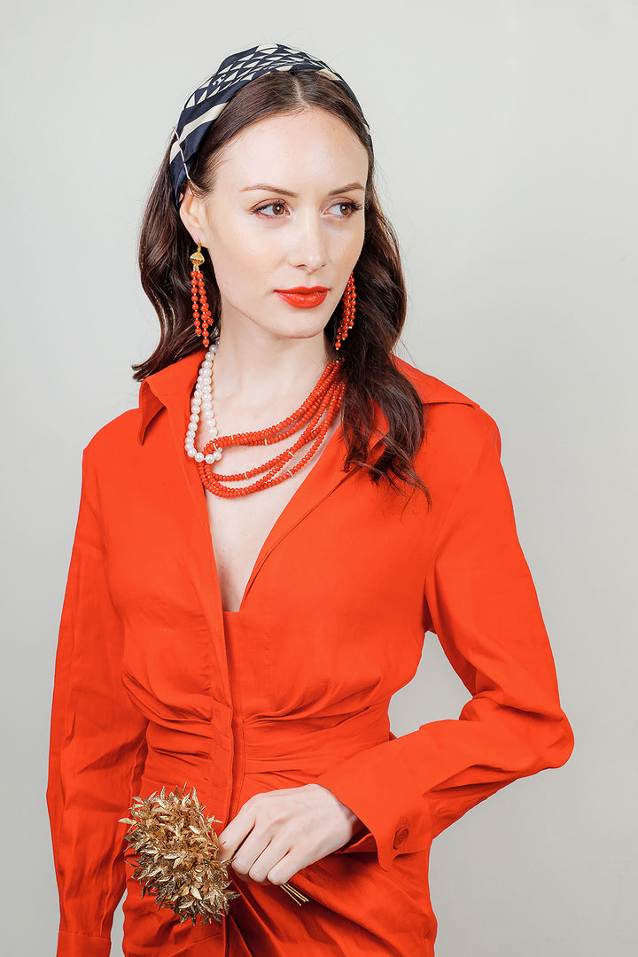 Red Corals With Freshwater Pearls Multi-Strands Necklace EN039 - FARRA