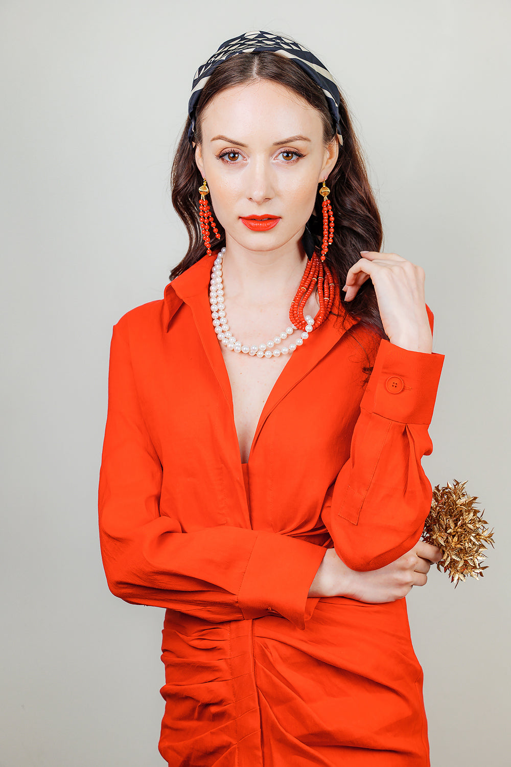 Red Corals With Freshwater Pearls Multi-Strands Necklace EN039 - FARRA
