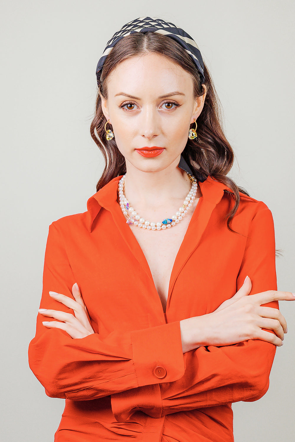 Freshwater Pearls With Swarovski Crystal Heart Charm Short Necklace EN043 - FARRA