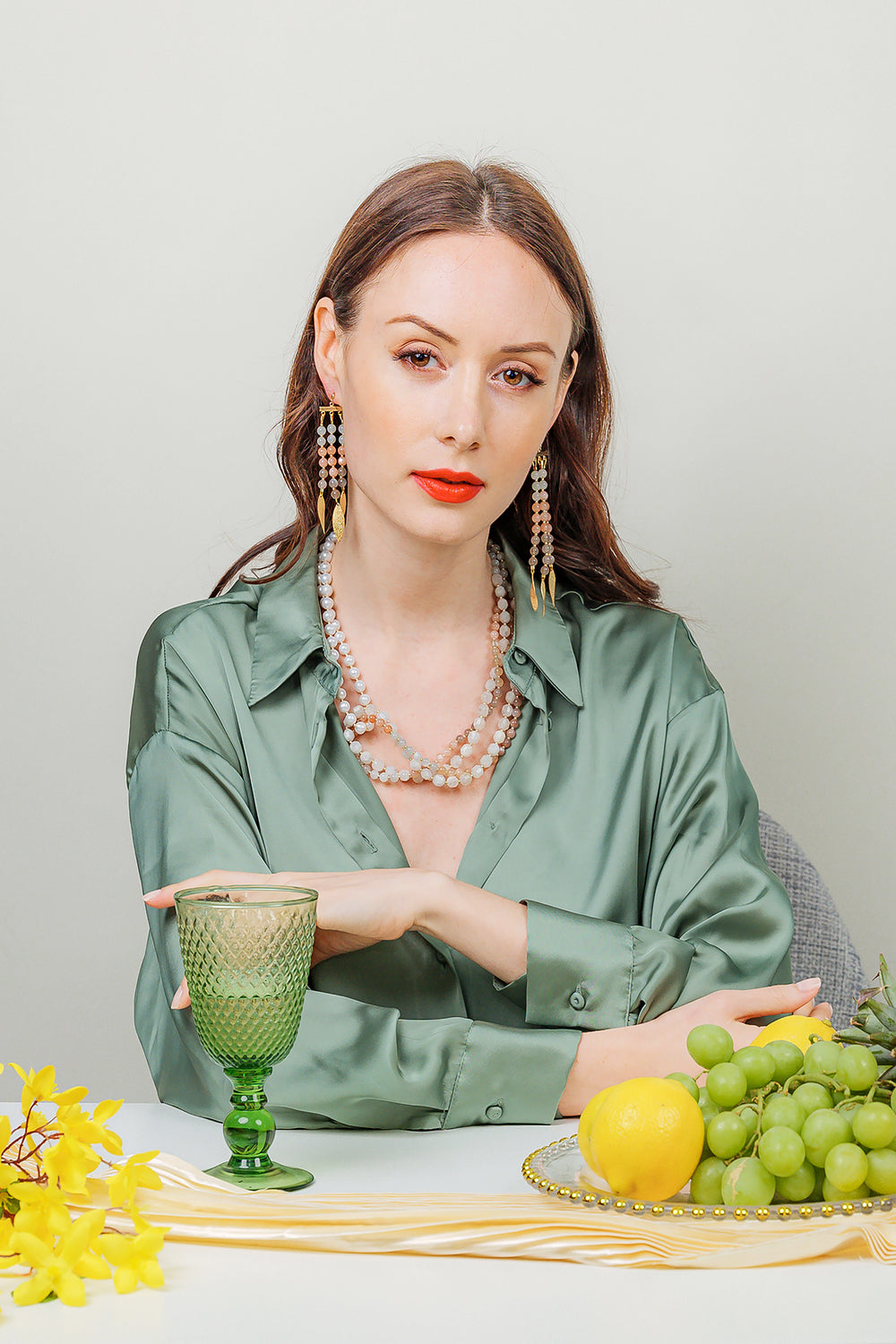 Moonstone Tassels Earrings EE035 - FARRA