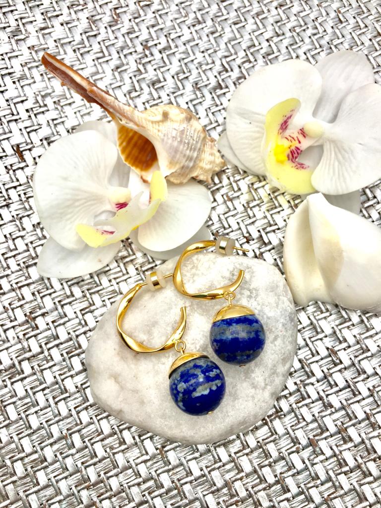 Round Lapis Hook Earrings CE002 - FARRA