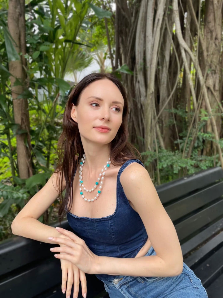 Freshwater Pearls With Amazonite Multi-way Necklace GN026 - FARRA