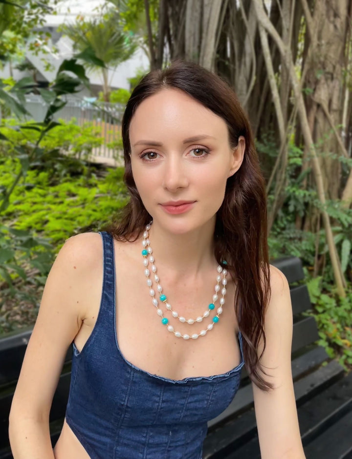Freshwater Pearls With Amazonite Multi-way Necklace GN026 - FARRA