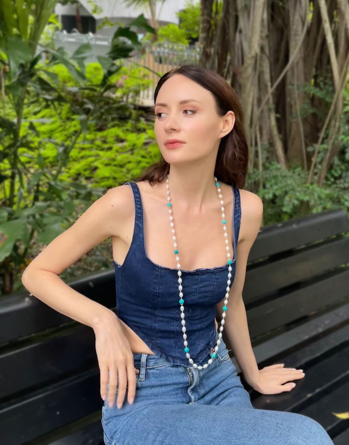 Freshwater Pearls With Amazonite Multi-way Necklace GN026 - FARRA