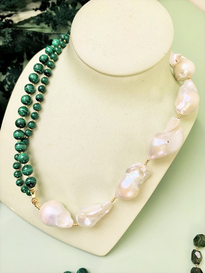 Malachite With Baroque Asymmetric Necklace GN013 - FARRA