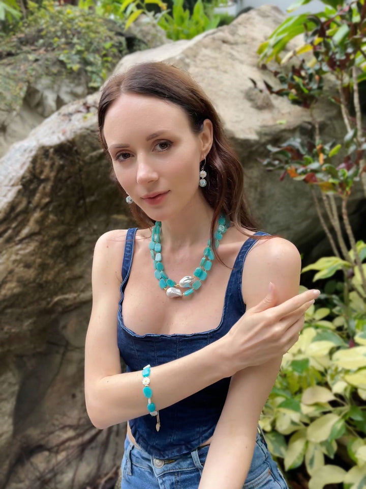 Amazonite With Floral Charms Bracelet GB008 - FARRA