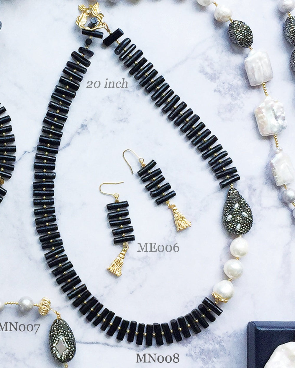 Black Coral With Freshwater Pearl Statement Necklace MN008 - FARRA