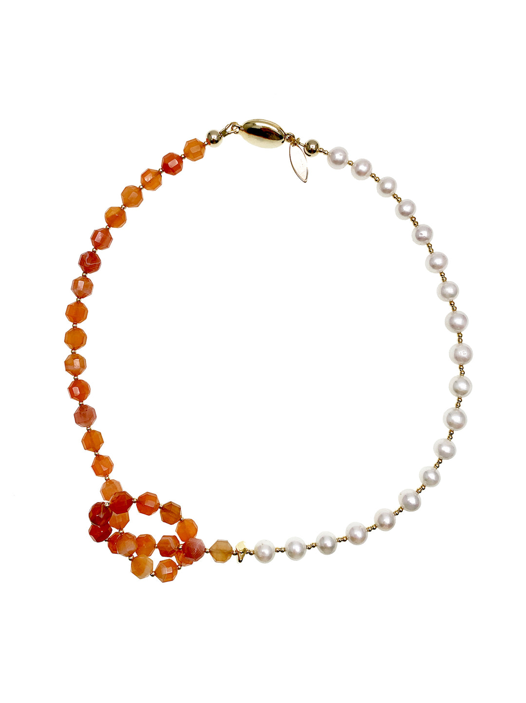 Knotted Orange Agate With Freshwater Pearl Necklace GN003 - FARRA