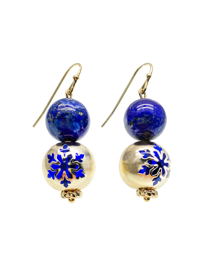 Blue Lapis With Snowflake Dangle Earrings HE002 - FARRA