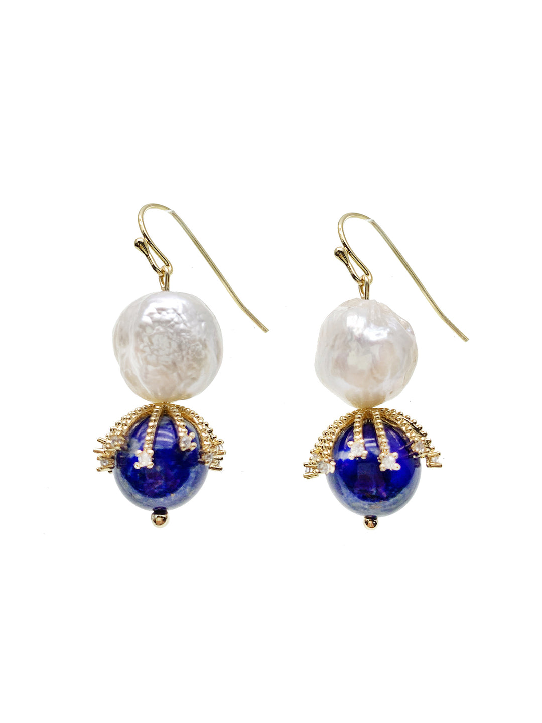 Irregular Freshwater Pearls With Lapis Dangle Earrings HE003 - FARRA