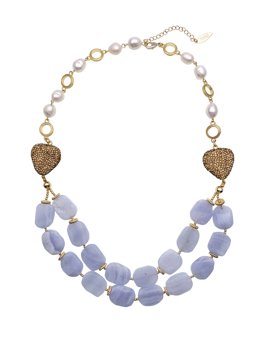 Blue Lace Agate With Fresh Water Charm Double layers Necklace EN008 - FARRA