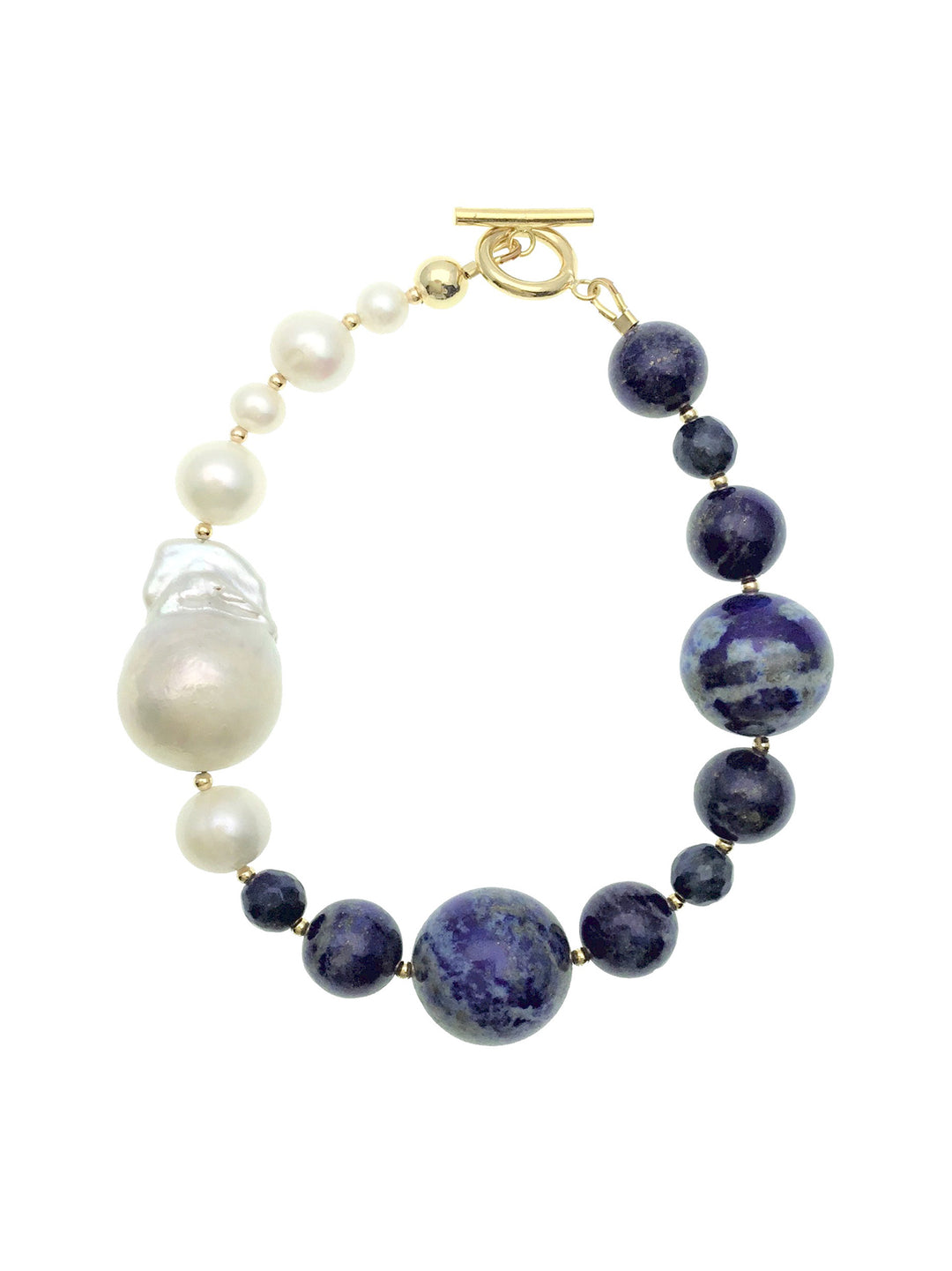 Freshwater Pearls & Round Lapis Bracelet DB202 - FARRA