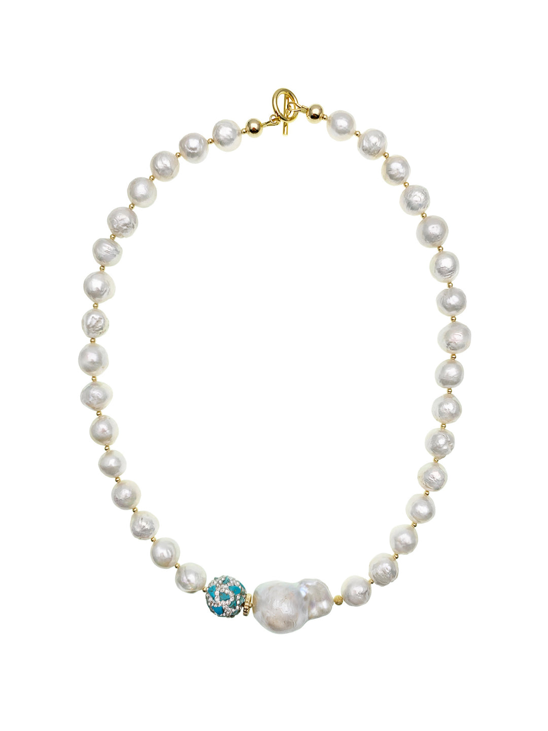 Freshwater Pearls With Baroque & Turquoise Short Necklace EN009 - FARRA