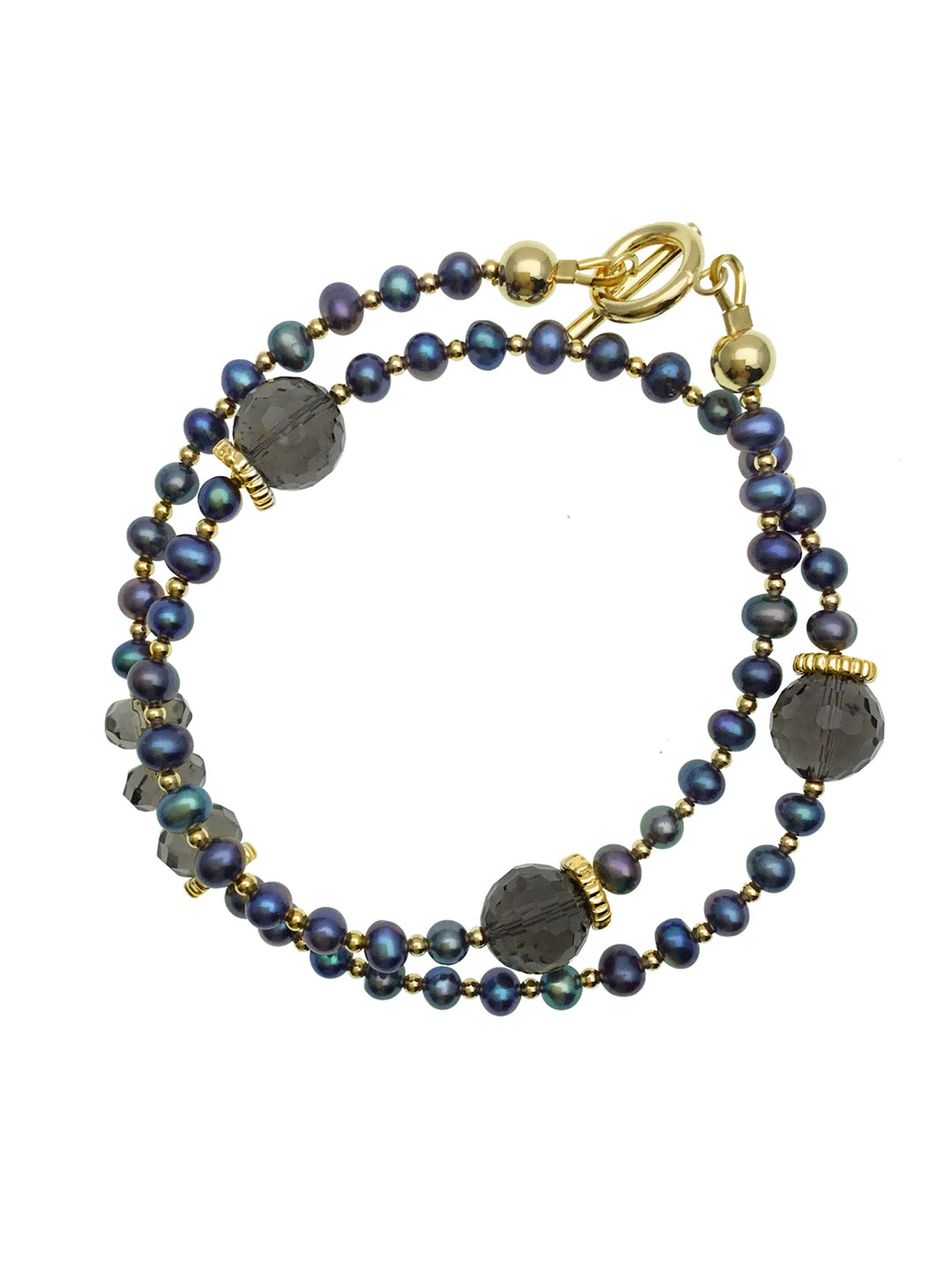 Freshwater Pearls With Smoky quartz  Double Wrapped Bracelet CB015 - FARRA
