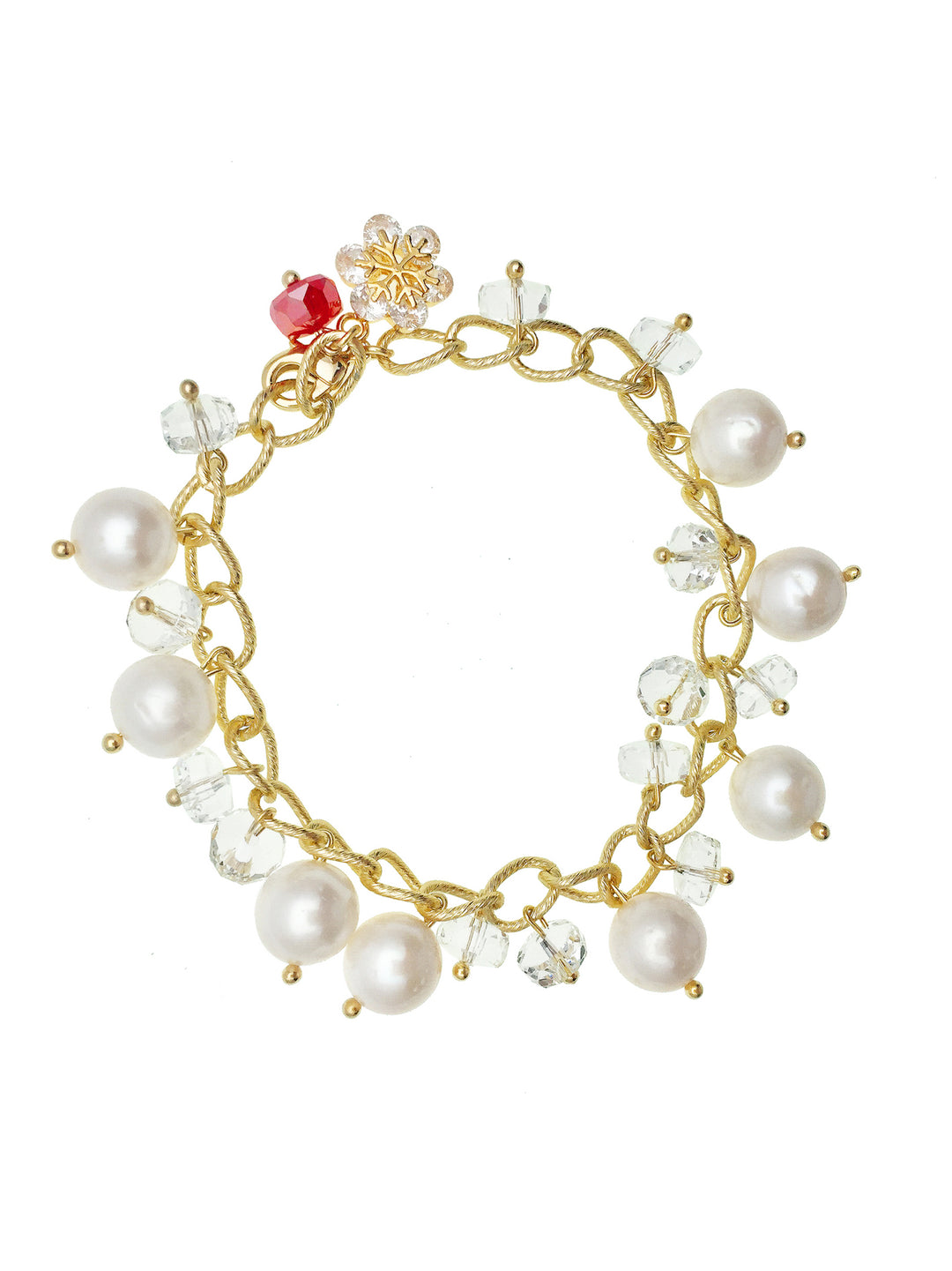 Freshwater Pearls & Crystal and Snowflake Charm Bracelet AB024 - FARRA
