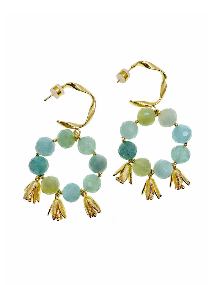 Bohemia Style Aquamarine with Flower Charms Earrings JE030 - FARRA