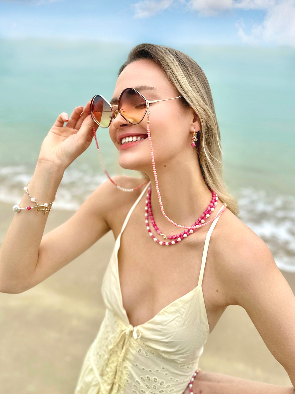 Freshwater Pearls With Pink Gemstone Necklace LN003 - FARRA