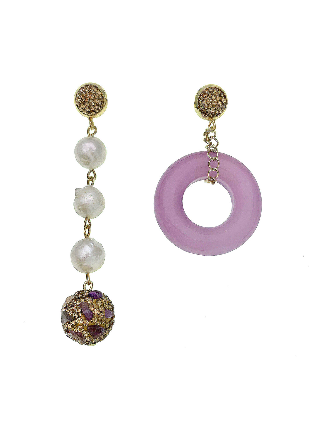 Pink Jade & Freshwater Pearls Asymmetric Earrings EE029 - FARRA