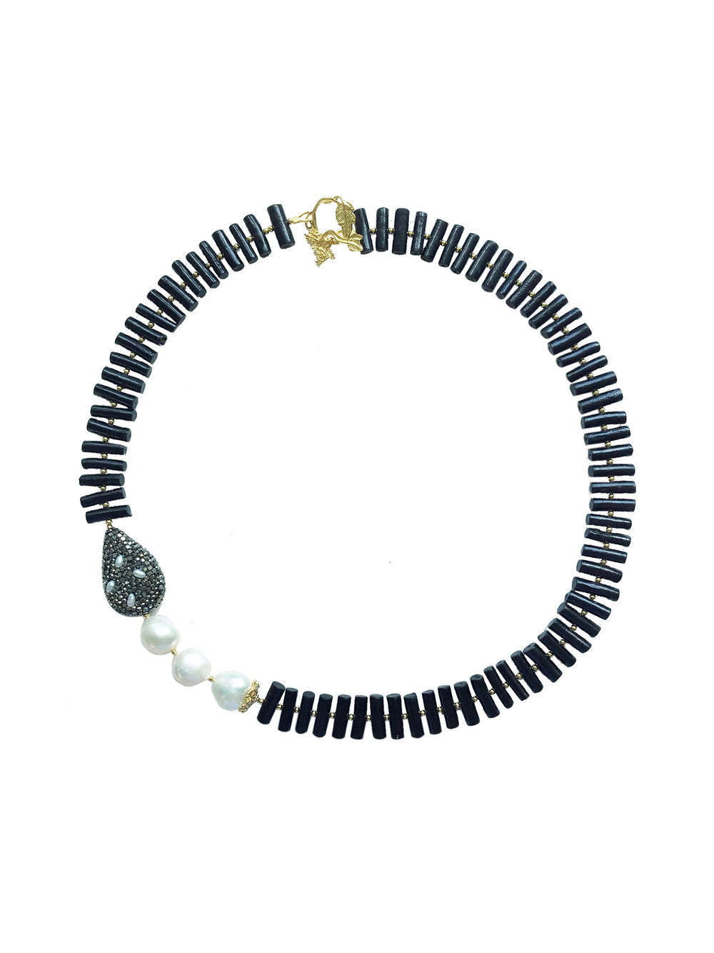 Black Coral With Freshwater Pearl Statement Necklace MN008 - FARRA