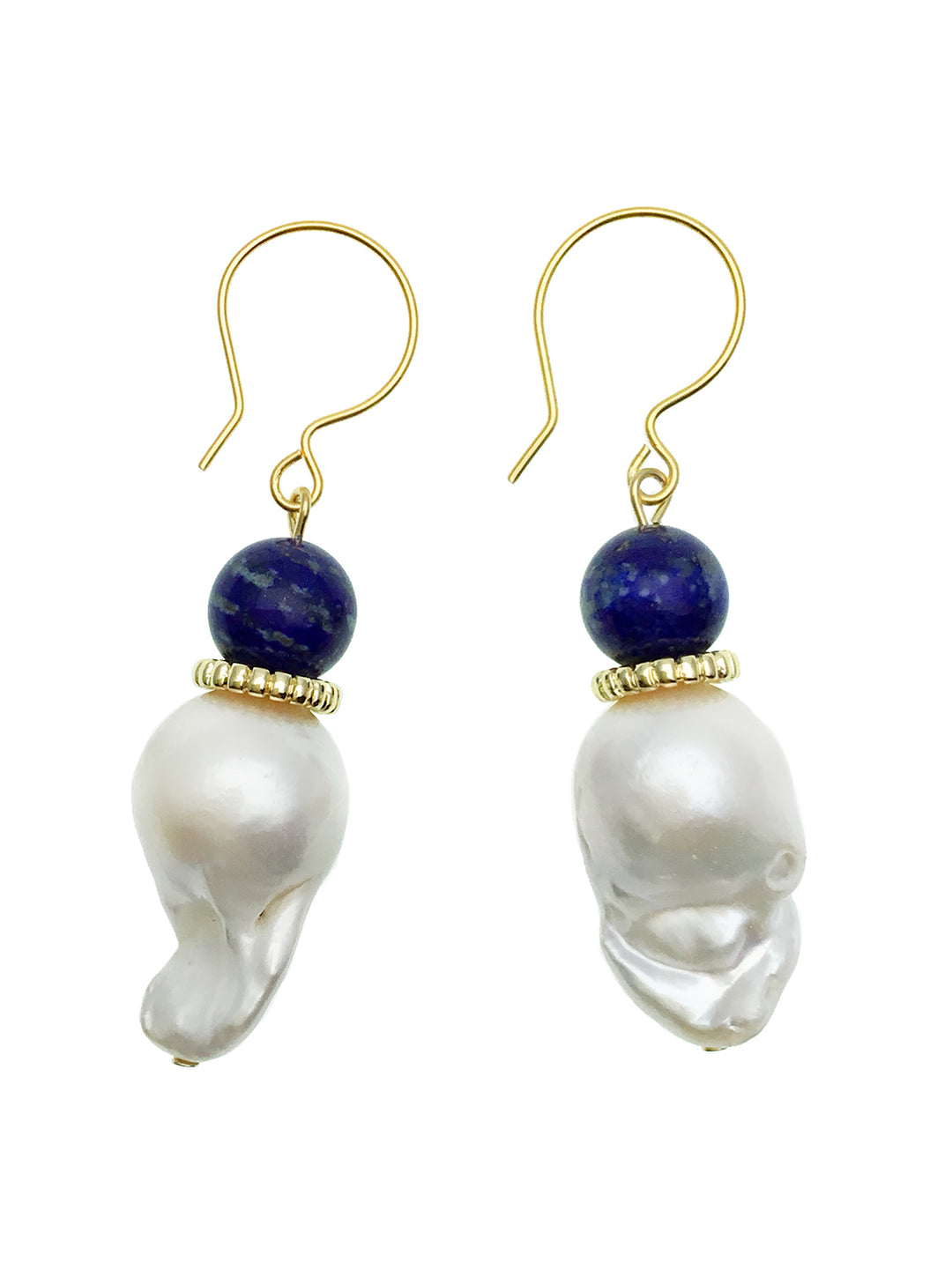 Baroque Pearls With Lapis Hook Earrings CE005 - FARRA