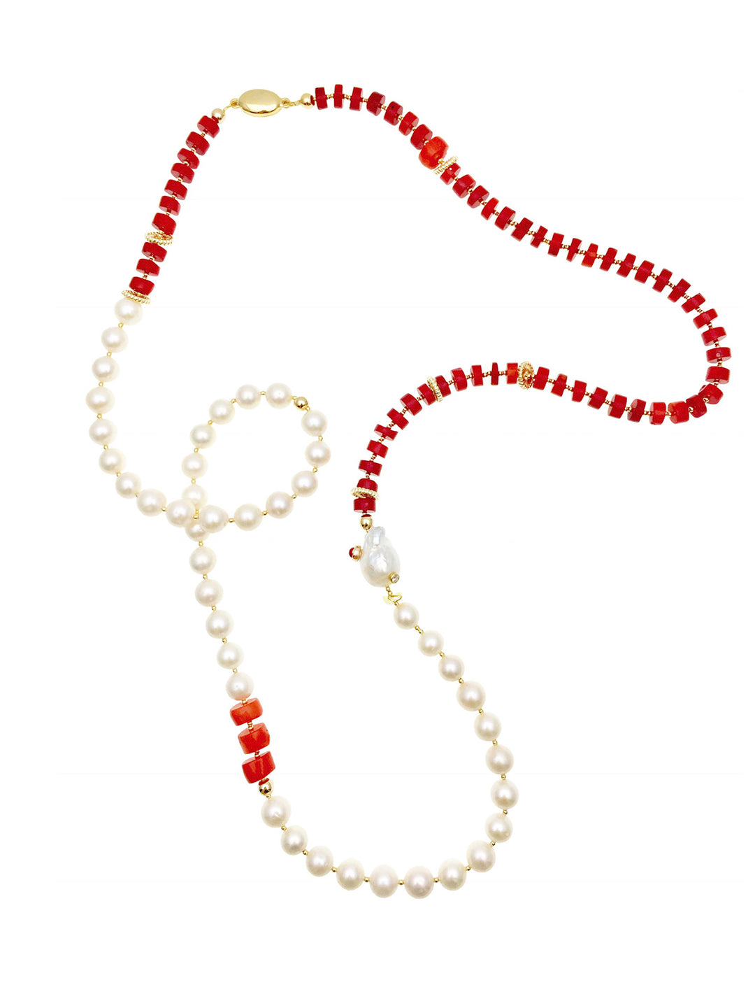 Freshwater Pearls With Red Corals Multi-Way Necklace AN019 - FARRA