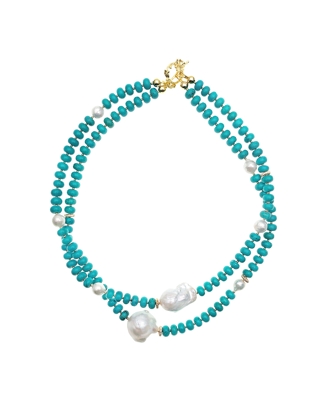 Turquoise With Baroque Pearls Double Layers Short Necklace EN013 - FARRA