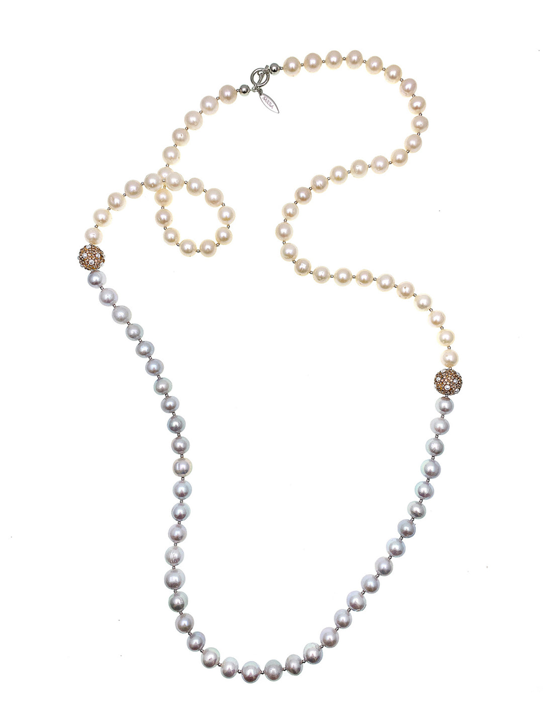 Gray & White Freshwater Pearls Long Necklace FN024 - FARRA