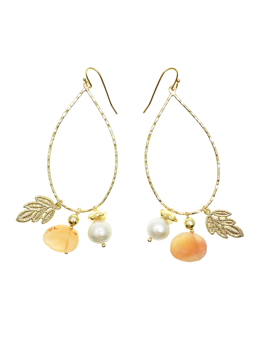 Orange Agate & Freshwater Pearls Swinging Earrings AE001 - FARRA