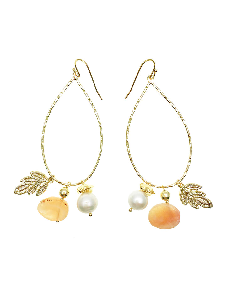 Orange Agate & Freshwater Pearls Swinging Earrings AE001 - FARRA