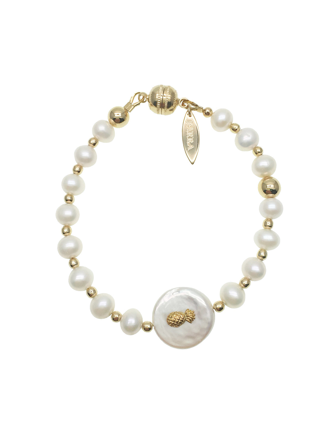 Freshwater Pearls With Pineapple Charm Bracelet MB120 - FARRA