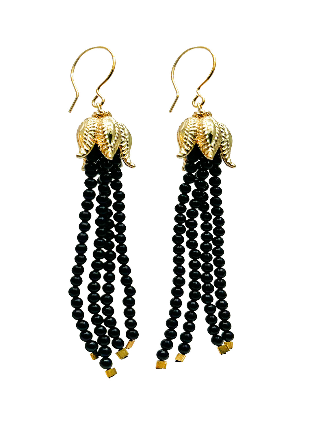 Black Obsidian Beaded Tassel Earrings JE046 - FARRA
