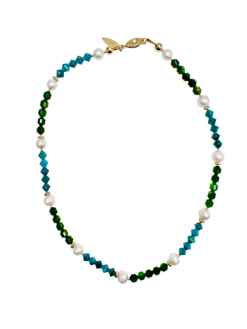 Apatite With Agate and Freshwater Pearls Short Necklace KN012 - FARRA