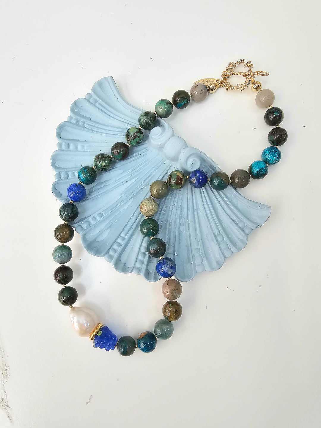 Phoenix Lapis With Baroque Pearl And Blue Raspberry Necklace NN031