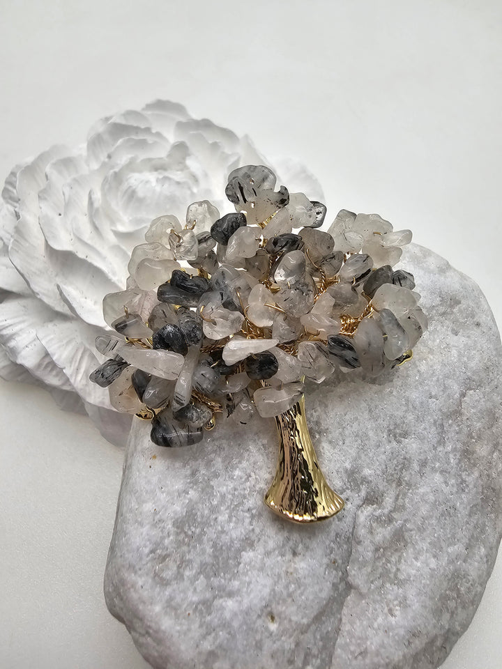 Tree Shaped Black Rutilated Quartz Handcraft Brooch NP001