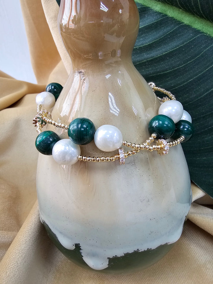 Malachite With Freshwater Pearls Versatile Choker / Bracelet NN036