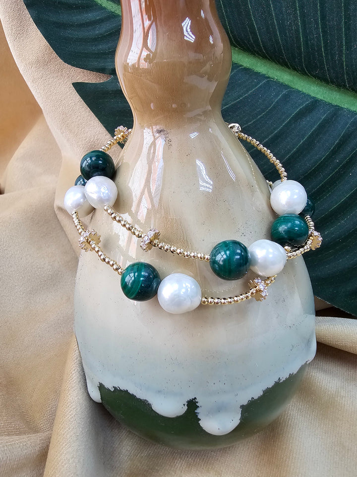 Malachite With Freshwater Pearls Versatile Choker / Bracelet NN036