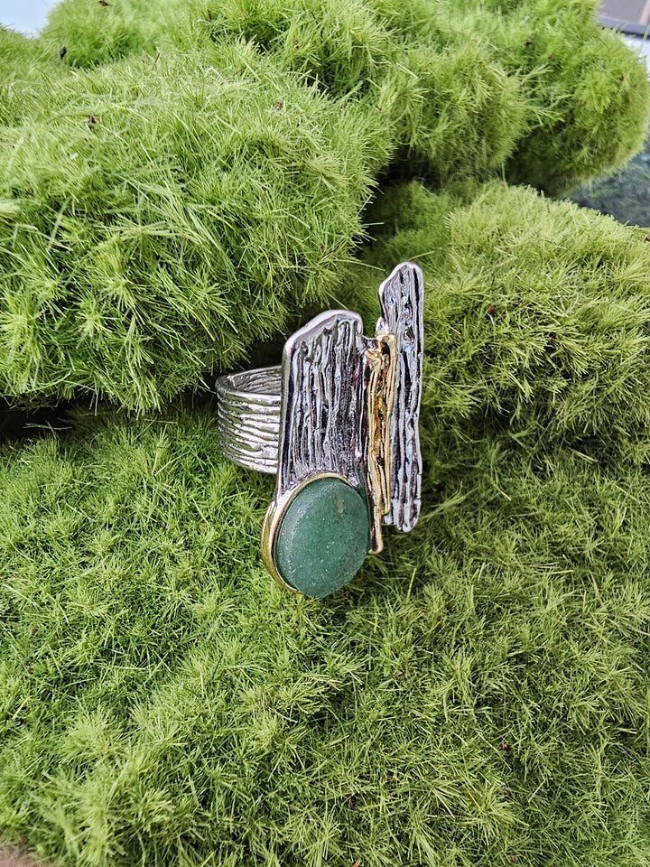 Green Agate Stone Statement Chunky Ring NR010