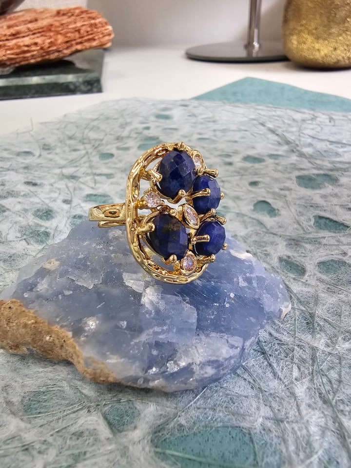 Lapis Stone With Zircon Statement Adjustable Ring NR013