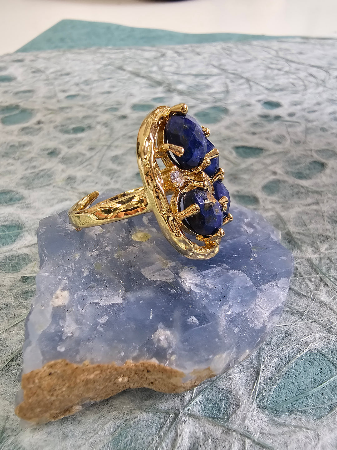 Lapis Stone With Zircon Statement Adjustable Ring NR013