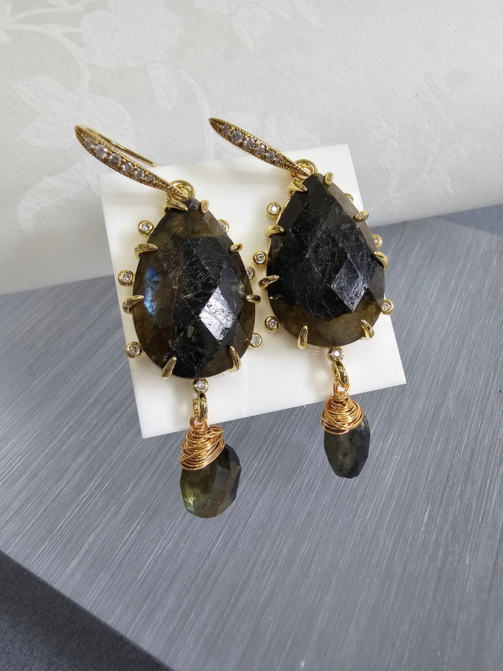 Black Agate Teardrop Earrings NE004