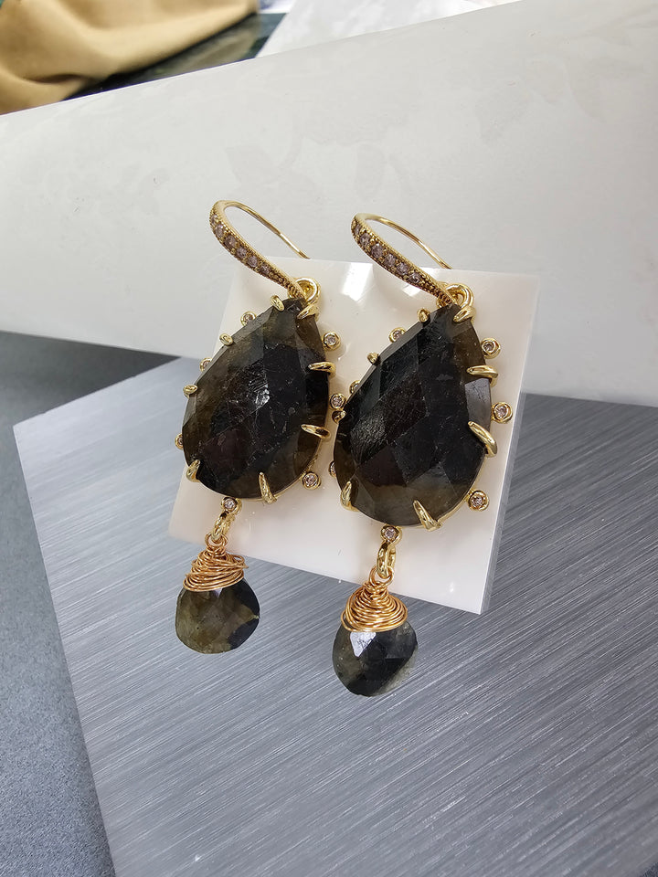 Black Agate Teardrop Earrings NE004