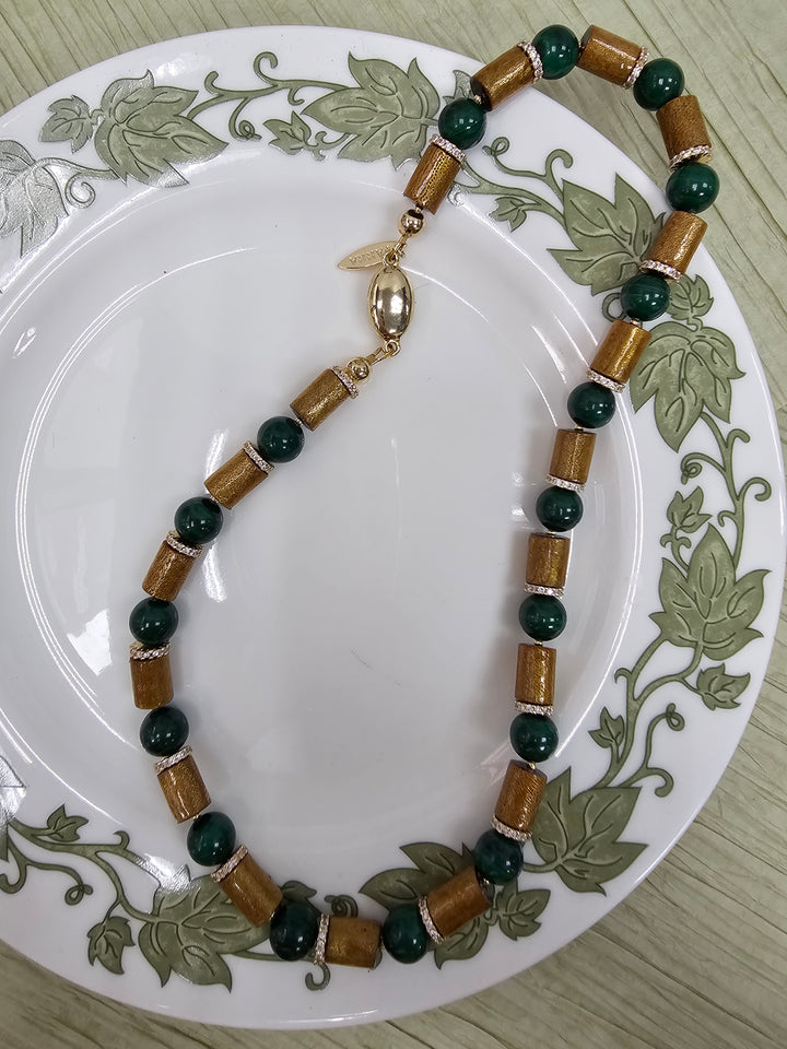 Golden Coral With Green Malachite Necklace NN037